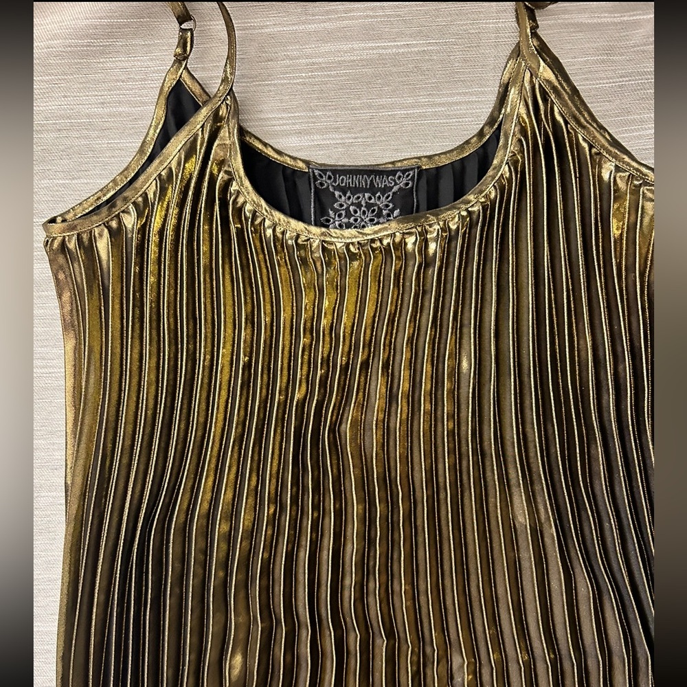 Johnny Was Golden Gem Pleated Midi Dress Size XS New Metallic Holiday Party - Picture 7 of 11